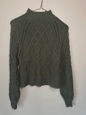 American Eagle Outfitters Olive Cable Knit Mock Turtleneck Sweater